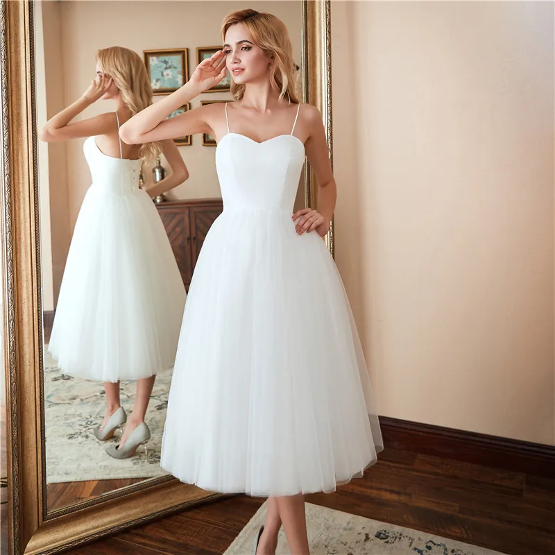 LAMYA белое свадебное платье длиной до середины икры Милые простые свадебные платья элегантные пляжные свадебные вечерние платья размера плюс Vestido De Noiva