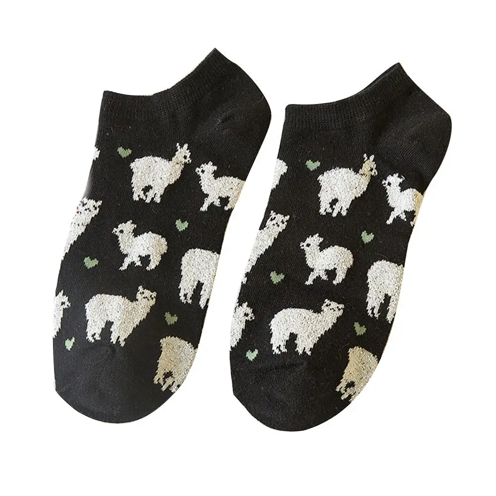 

Cute Cartoon Alpaca Low Cut Women Breathable Cotton Elastic Ankle Boat Socks