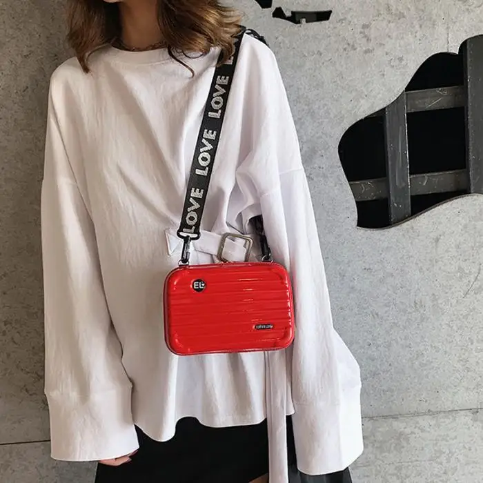 Women Mini Suitcase Shape Crossbody Bag Shoulder Bag with Wide Letter Strap FA$3