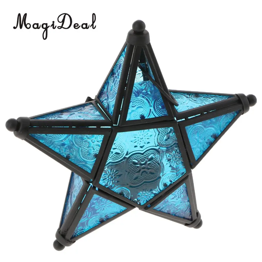 MagiDeal MOROCCAN CANDLE HOLDER MOROCCO STYLE HANGING STAR TEA LIGHT GLASS LANTERN LAMPSHADE - HOME BAR PUB CAFE