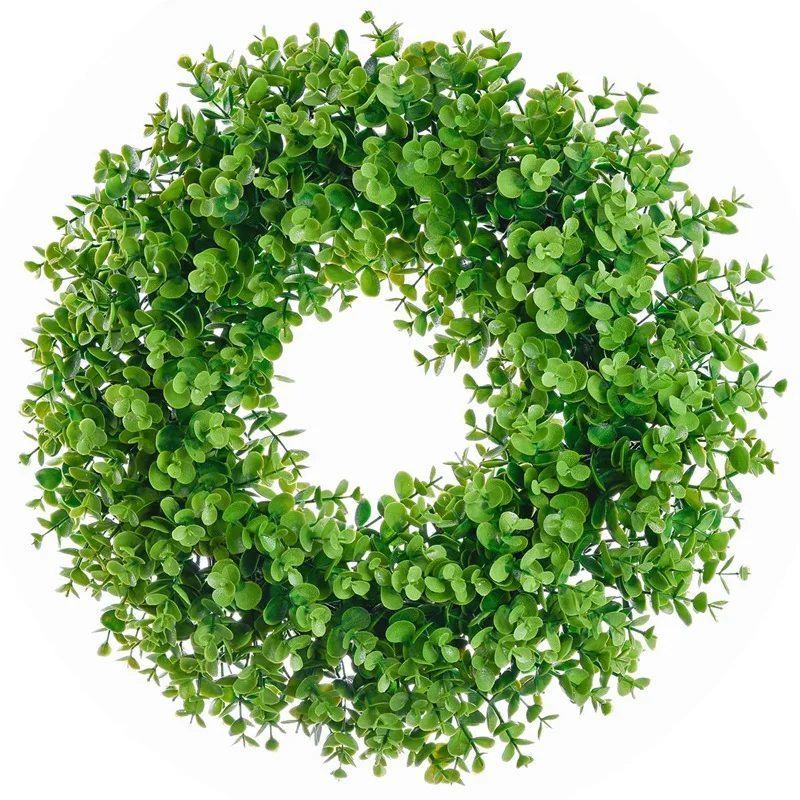 

Artificial Green Leaves Wreath Eucalyptus Milano Grass Wreath- 17 inch Fake Eucalyptus Wreath Outdoor Green Wreath For Front D