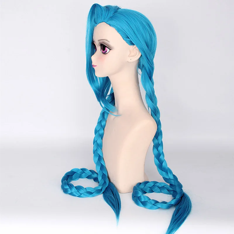 Coshome LOL Jinx Cosplay Wigs Women Blue Double Ponytail Braids Girls Long Hair 120cm For Halloween Party (3)