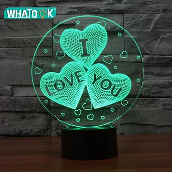 

Acrylic 7 Color Changing USB charge 3D Heart I LOVE YOU LED night light with 3D luminous Decor table lamp nightlight