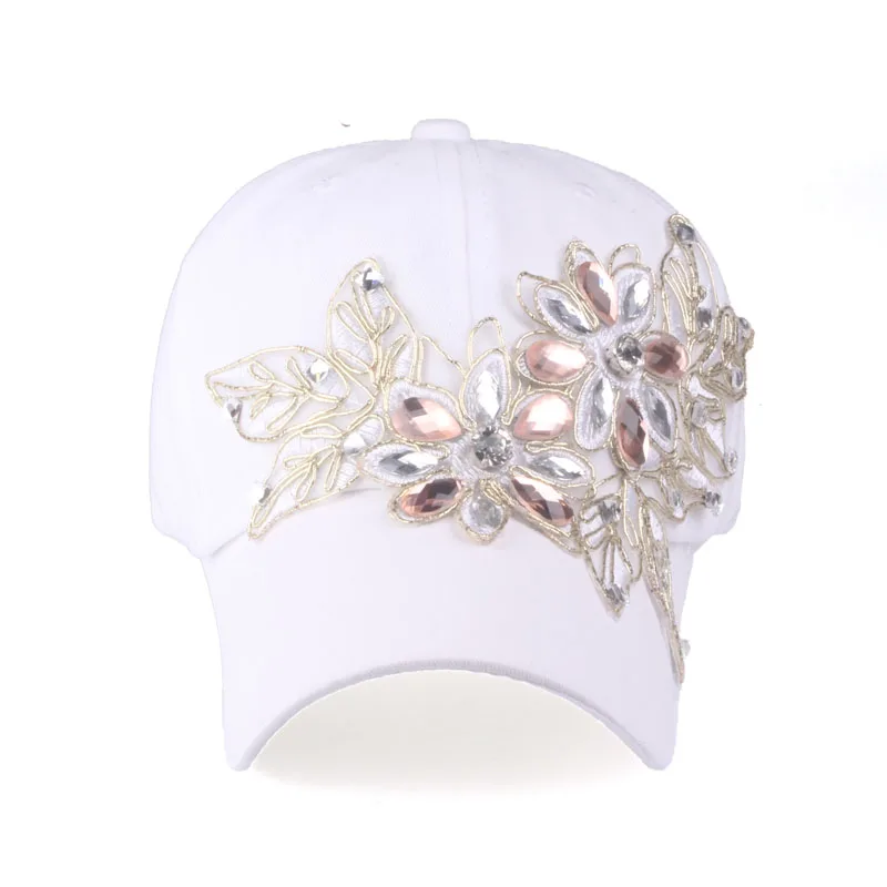 [Yarbuu] الماركة snapback قبعة بيسبول مع حجر الراين المرأة عارضة لزهرة الموضة الصلبة الصيف الشمس سيدة القبعات بالجملة