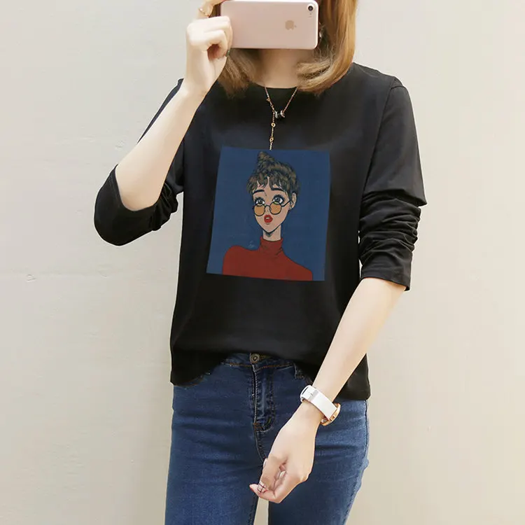 Autumn Cartoon Printed Tshirts Women's Long Sleeve T-shirt Female Casual Tees M-XXL Cotton T-shirts For Women Poleras Mujer 2019 (9)