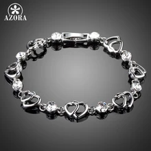 Азора Двойное сердце с четким Австрия со стразами белого золота Цвет браслет на День святого Валентина дар любви TS0151