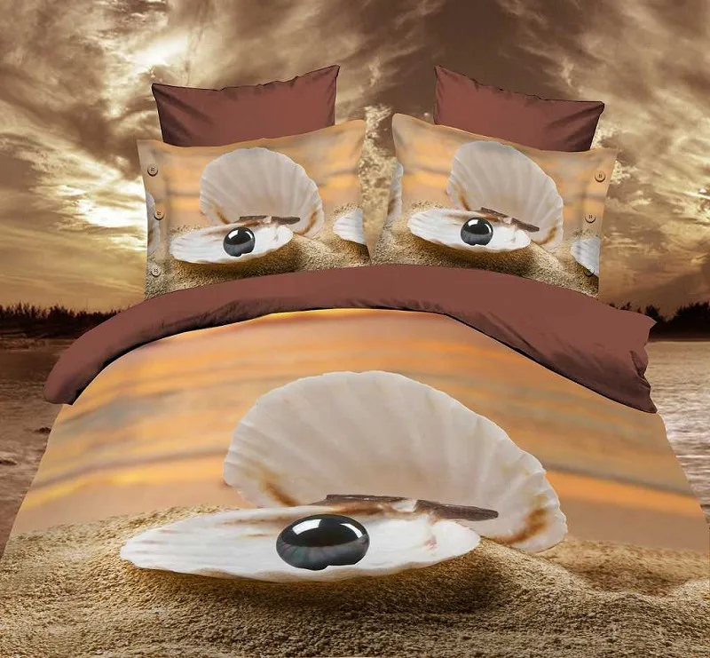 Us 109 0 3d Brown Pearl Shell Beach Bedding Set Queen Size Quilt Duvet Cover Bedspread Bed In A Bag Sheet Bedroom Linen Oil Painting 4pcs In Bedding