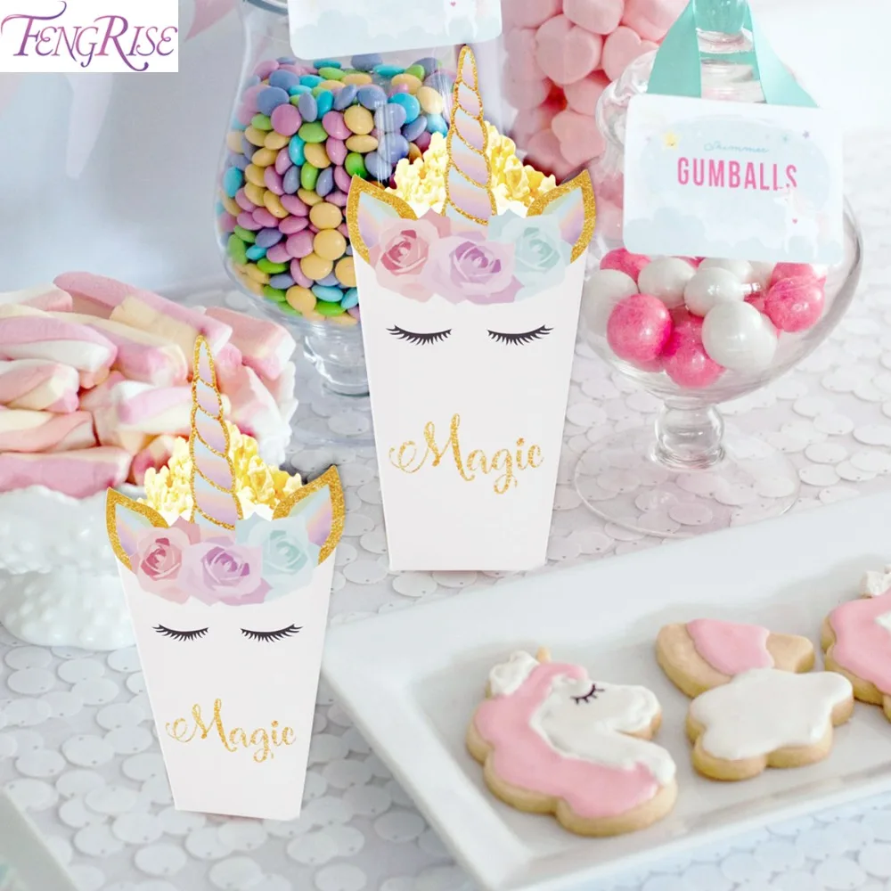 

FENGRISE 6pcs Unicorn Party Popcorn Boxes DIY Birthday Party Decoration Unicorn Theme Party Popcorn Bags Baby Shower Kids Favors