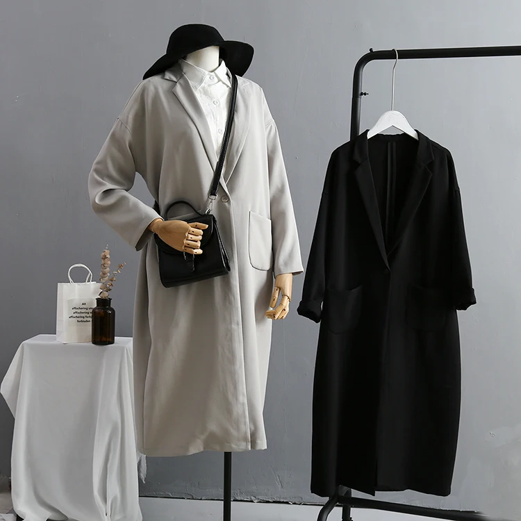 Qiukichonson блейзер Feminino Осень Зима длинное пальто повседневные корейские карманы дизайн размера плюс женские блейзеры и куртки