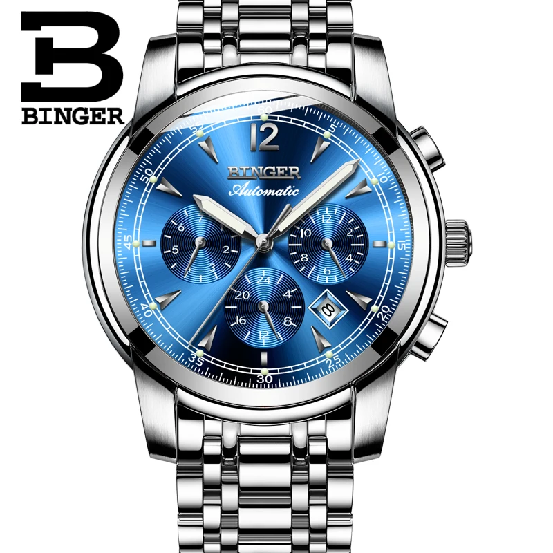 سويسرا بينغر ساعات أوتوماتيكية الرجال الفاخرة العلامة التجارية الهيكل العظمي ووتش 24 ساعة تقويم الياقوت HD مضيئة الميكانيكية ووتش الرجال