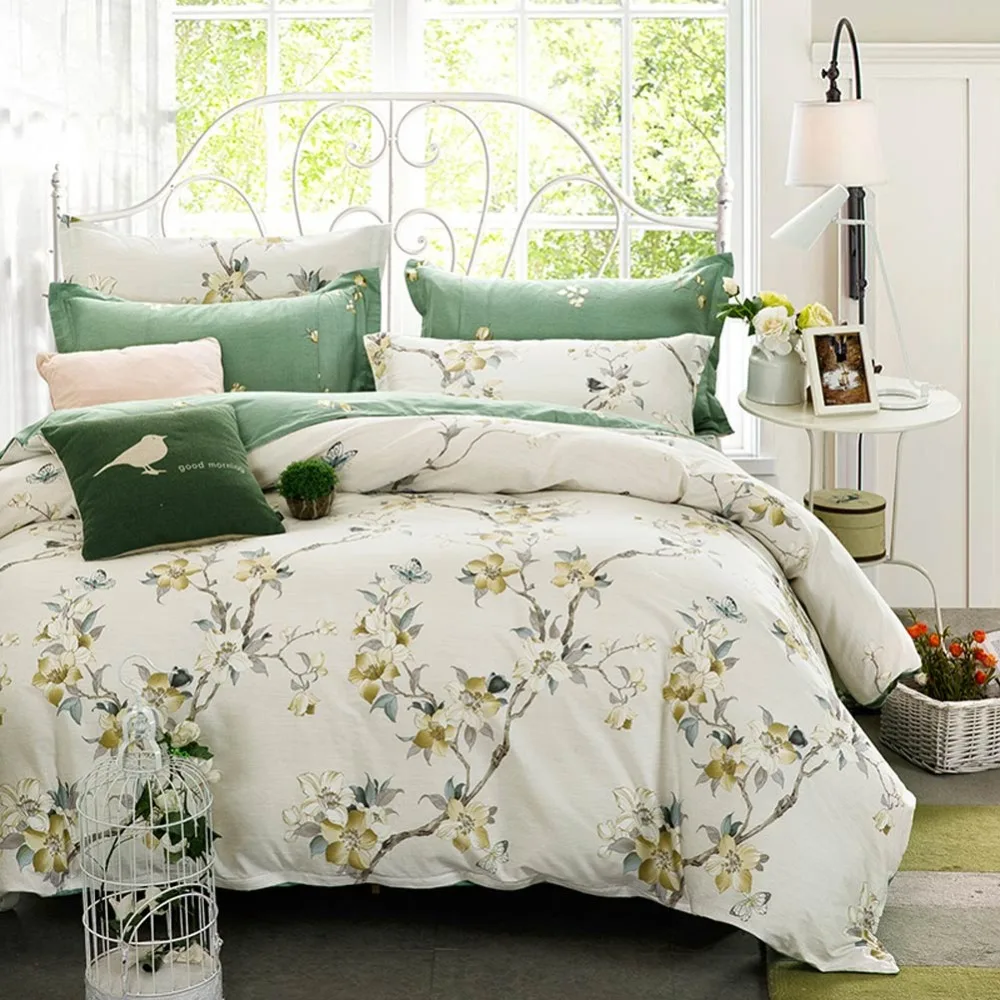 

2019 Scandinavia Flowers Beige Duvet Cover Set Twin Queen King Flat Sheet or Fitted Sheet Cotton Bedlinens Pillowcases