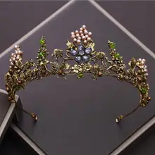 KMVEXO-Tiaras con cuentas de cristales y flores, diademas barrocas con abalorios y cristales, accesorios para el pelo, de color dorado envejecido