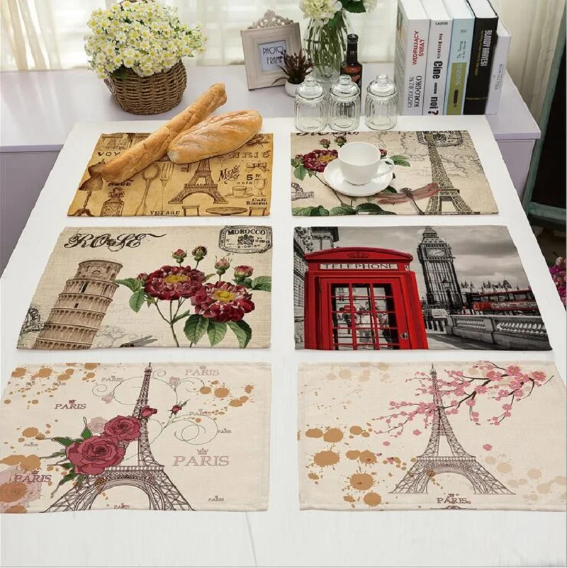Подставка под столовую посуду с изображением башни|manteles individuales|mat kitchenfabric coasters |
