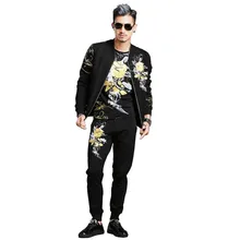 Retro Gilded Rose Floral Printed Two Piece Sweat Set Tracksuit Men Hoodies Set Casual Slim Fit Jacket with Joggers Pants Retro Gilded Rose Floral Printed Two Piece Sweat Set Tracksuit Men Hoodies Set Casual Slim Fit Jacket with Joggers Pants