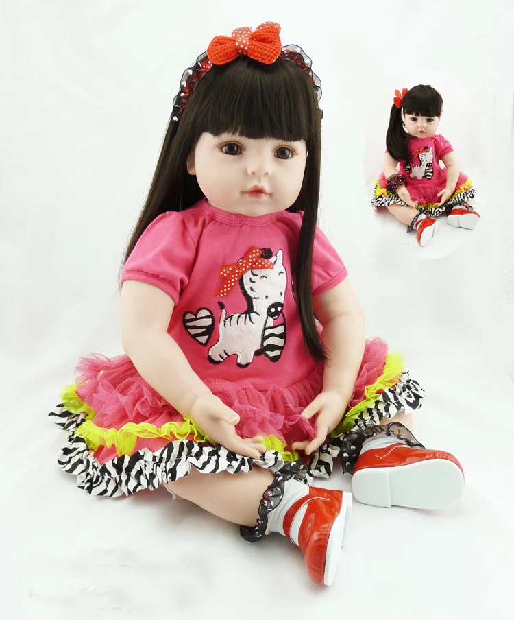 

55cm longhair Silicone Reborn princess girl toddlers Babies Realistic Dolls Lifelike free shipping kids birthday Xmas presents