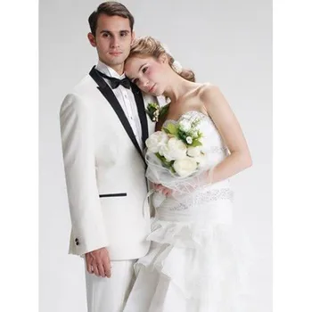 

Custom made Slim fit Ivory One Button mens suit Groom Tuxedo 2017 Wedding business Suits for Bridegroom men ( jacket+Pants+tie)