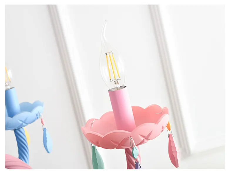 Personality colorful glass for children's room decoration chandelier macaron color crystal LED E14 lighting hanging chain adjust