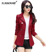 N.XINZHE Autumn Spring Women Fashion Slim Coats Plus Size S-XXL Korean Style Pockets Double Breasted Design Slim Lady Trench