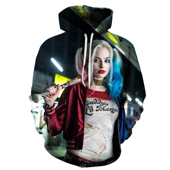 

Oversize Hoodies 3XL Men Funny Print Suicide Squade Jokers Harley Quinn 3d Sweatshirt Hoodie Black Male O neck Outfits Coat