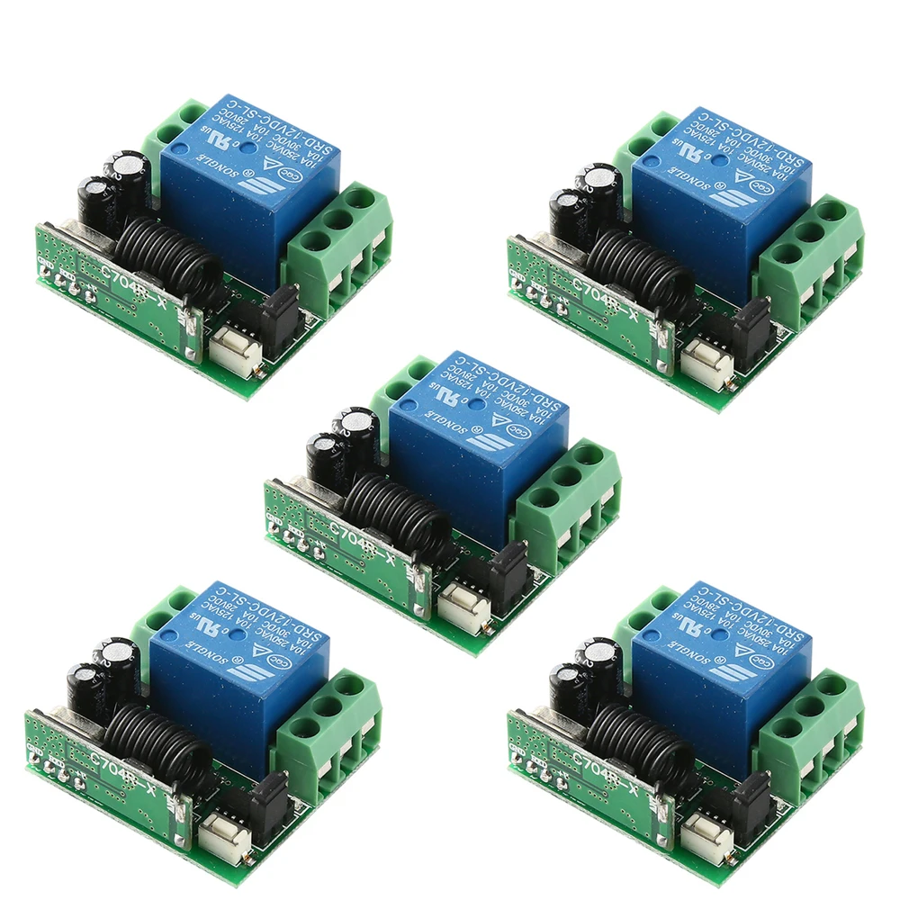 

5Pcs DC12V 10A 1 Channel Remote Control Switch Wireless Receiver Relay Module for RF 433MHz Remote Garage Lighting Electric Door