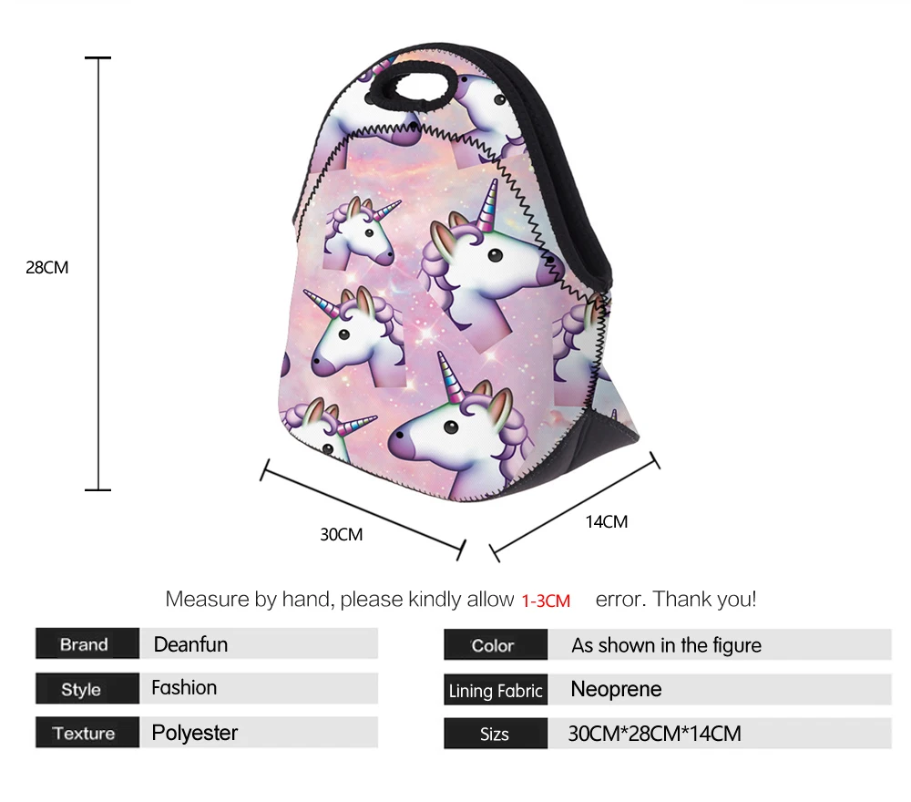 deanfun unicórnio neoprene bolsa do Portable Lunch Bags : Snack Bag