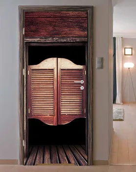 

3D Door Sticker Wooden Saloon Wall Sticker DIY Door Cover Kitchen Home Decoration Accessories Modern 3d Wall Stickers