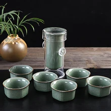 7 Rao kiln керамический чайный набор для путешествий, в том числе 1 шт. чайник+ 6 шт. чашка, термостойкий черный чай Путешествия Портативный чайный набор