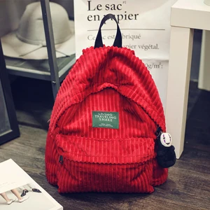 Рюкзак школьный женский Школьный рюкзак сумки вельветовый рюкзак подростковые рюкзаки для девочек Женский рюкзак 440 - Цвет: red