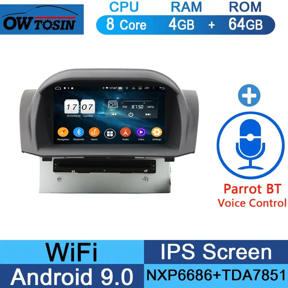 " ips 1024*600 Octa 8 ядерный 4 Гб ram+ 64 Гб rom Android 9,0 автомобильный dvd-плеер для Ford Fiesta 2011- DSP радио gps Parrot BT Adas - Цвет: 64G Parrot BT