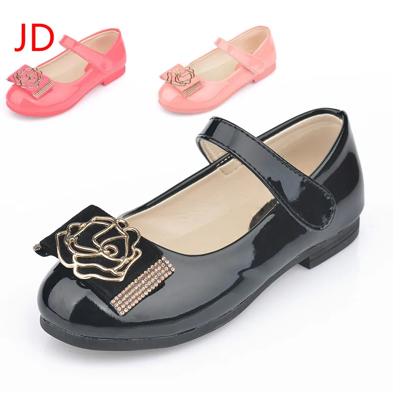 Jiandian Новые обувь для девочек кожа Пряжка свет Золотая роза принцесса Обувь кожаная для девочек