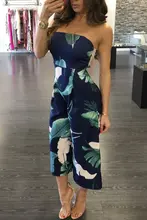 Women Strapless Jumpsuit Summer Style Fashion Floral Print Long Pants Ladies Loose Casual Wide Leg Pants Back Elastic Design