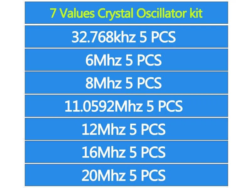 7 значений* 5 шт = 35 шт 32,768 кГц 6 МГц 8 МГц 11,0592 МГц 12 МГц 16 МГц 20 МГц кварцевый генератор HC-49S Новинка