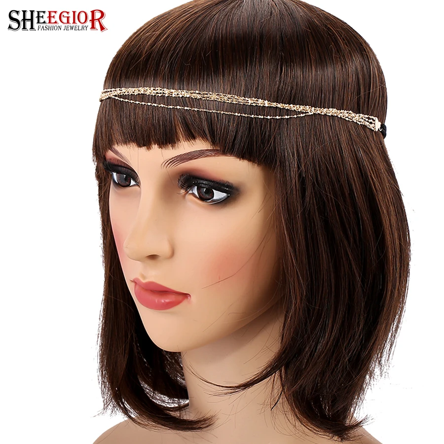 SHEEGIOR Gold Tassel Head Chain Wedding Bridal Hair Accessories for