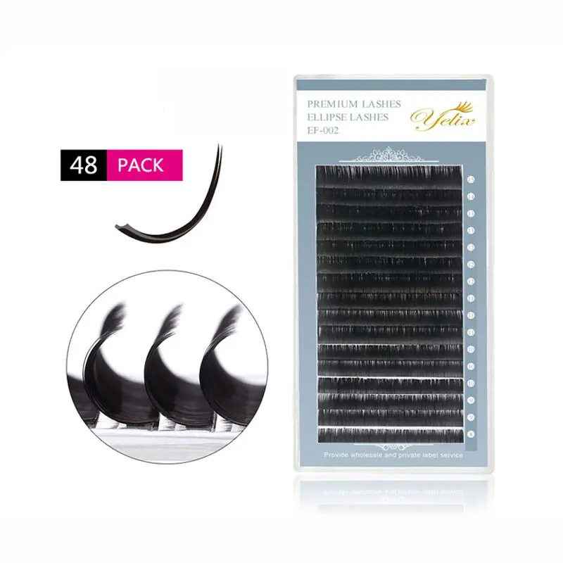 

48 pack/ lot Individual Flat False Eyelash Extension Mink Ellipse eyelashes Natural Lashes Extensions lashSoft Split-tip cilia