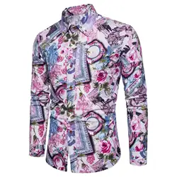 Цветочные блузки мужская одежда тонкий длинный рукав новые модели рубашек Модная рубашка для мужчин плюс размер Хип Хоп Лето