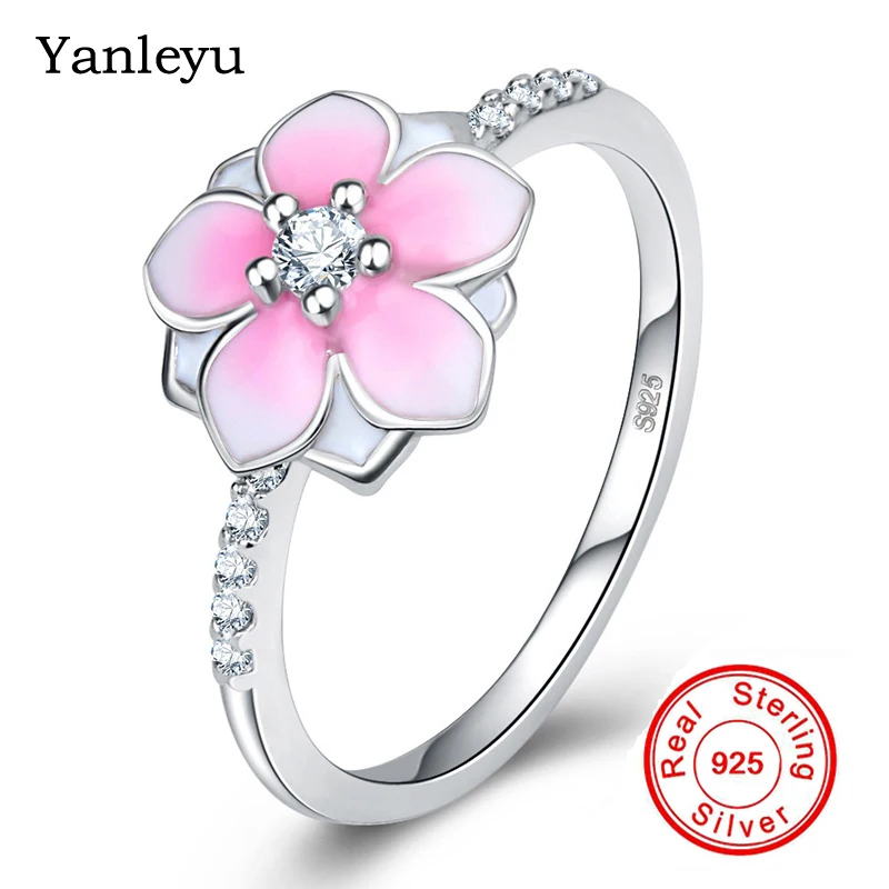 

Yanleyu Unique Mode Drops Glue Flower Ring Solid 925 Sterling Silver Jewelry AAA Zircon Wedding Rings for Women Hot Sale PR011