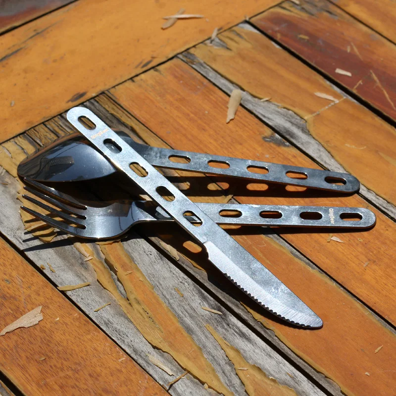 QingGear portátil Camping senderismo cubertería conjunto tenedor cuchara cuchillo con anillo Picnic vajilla utensilios con bolsa de nylon