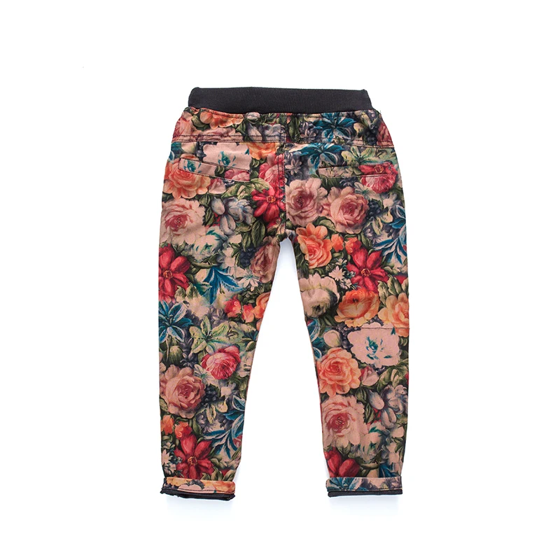 Джинсовые штаны для девочек; джинсы с цветочным принтом; Новое поступление года; сезон весна-осень; детская одежда; повседневные модные детские брюки; джинсы для девочек
