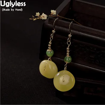 

Uglyless 100% Real Natural Amber Earrings Women Luxury Anti-fade 14K Filled Gold 9K Gold Earrings Gemstones Button Fine Jewelry