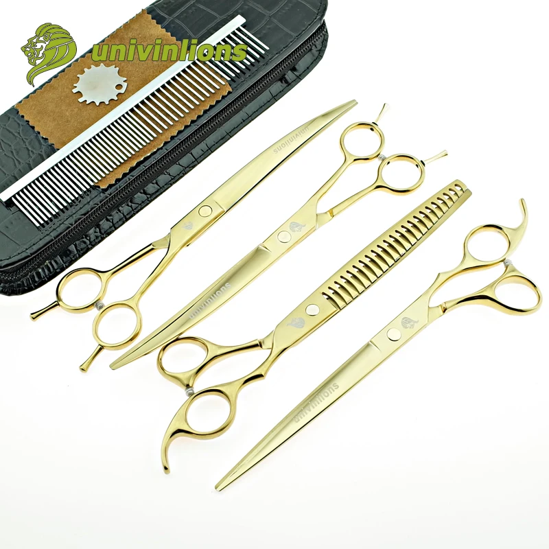 

8" univinlions gold pet shears dog grooming scissors curved grooming scissors kits cut dog hair cutting tools cat hair clippers
