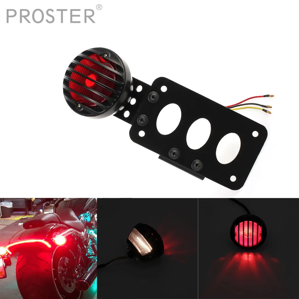 

Proster Red Light 12V Aluminum Housing Car LED Bulb Retro Motorcycle Dual Tail Brake Signal Light Lamp Integrated Light