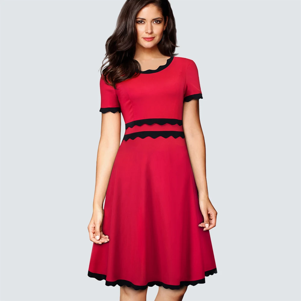 

Elegant Patchwork Short Sleeve Summer Party Dress Women Swing Skater A-line Dress HA094