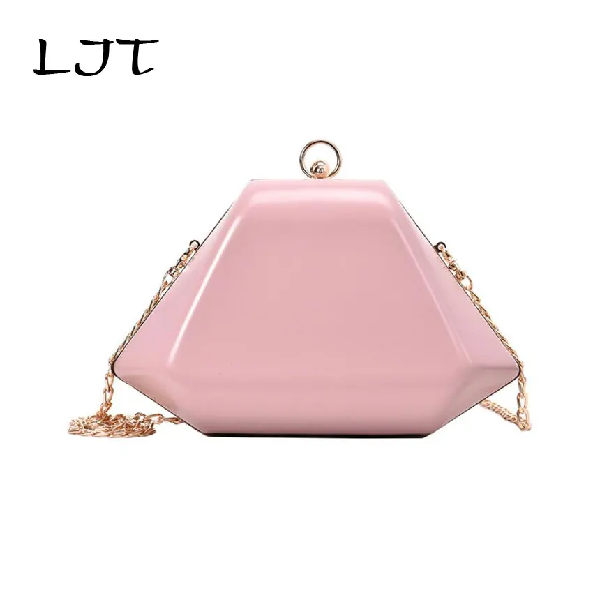 

LJT 2019 Acrylic Box Geometry Clutch Evening Bag Elegent Chain Women Handbag For Party Female Polygonal Shoulder Messeger Bag