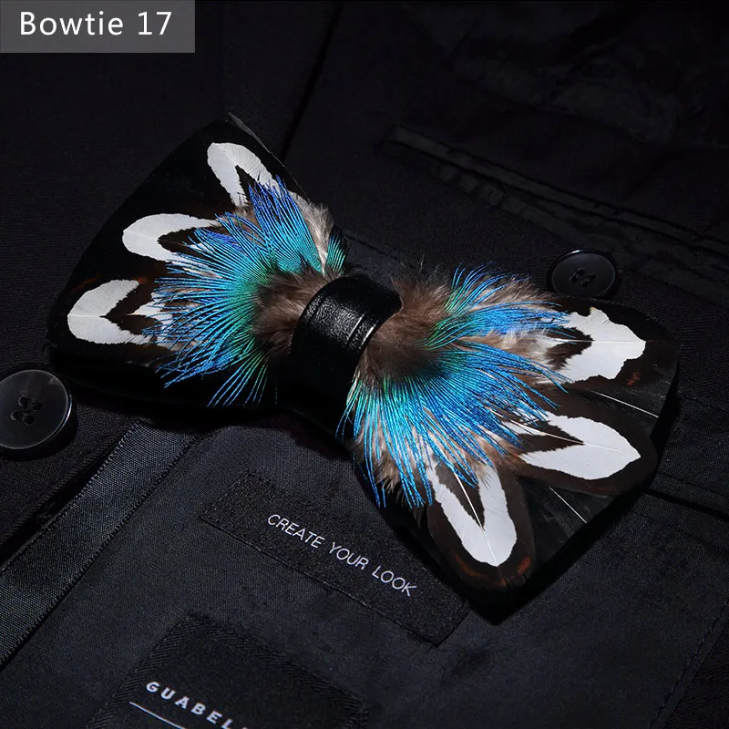 Bowtie 17 JEMYGINS, дизайн, галстук-бабочка, перо, бант, изысканная ручная работа, Мужская брошь для галстука-бабочки, деревянная булавка, подарочный набор, Свадебная вечеринка - Цвет: Bowtie 17