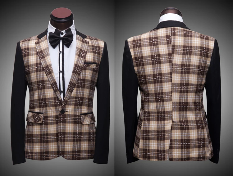 

Free shipping mens check pattern printing tuxedo jacket stage performance/event/this is only jacket