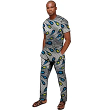 Африканский принт, мужские рубашки с короткими рукавами, модные комплекты брюк, рубашки-Дашики+ брюки, индивидуальные мужские наряды для африканских посиделок