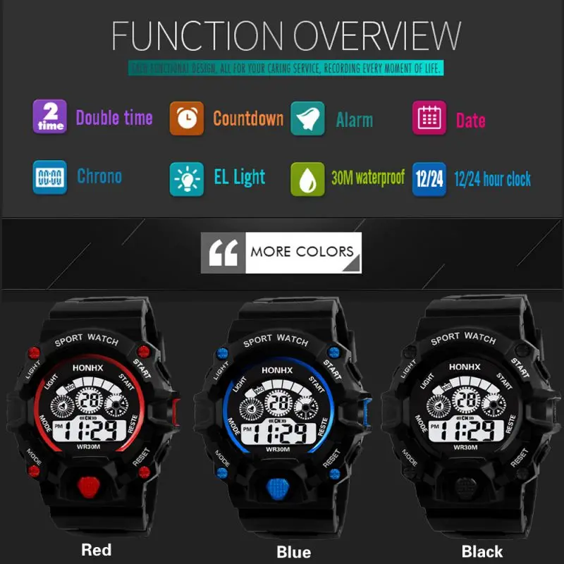 Для мужчин цифровой спортивные часы военные многофункциональный открытый электронный Водонепроницаемый наручные часы Мода Повседневное