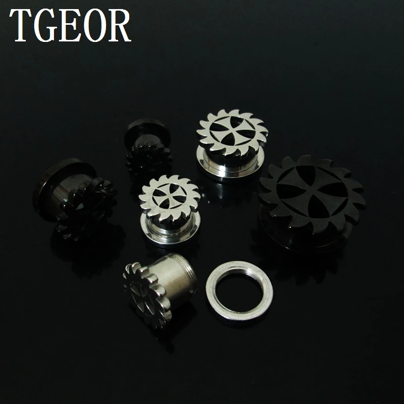 

screw on ear tunnel 1pcs mixed 6 sizes windmill cross surgical Stainless Steel Flesh Tunnel