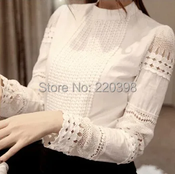 Acheter Nouveau 2018 femmes haute qualité blusas femininas blouses femmes de chemise élégante évider dentelle Slim en mousseline de soie Plus La Taille blouse 8H98