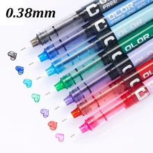 Caneta líquida 7 pçs/lote 0.38, caneta esferográfica tipo agulha, cor, canetas gel, ponta líquida extra fina, tinta líquida caneta de esfera de rolo